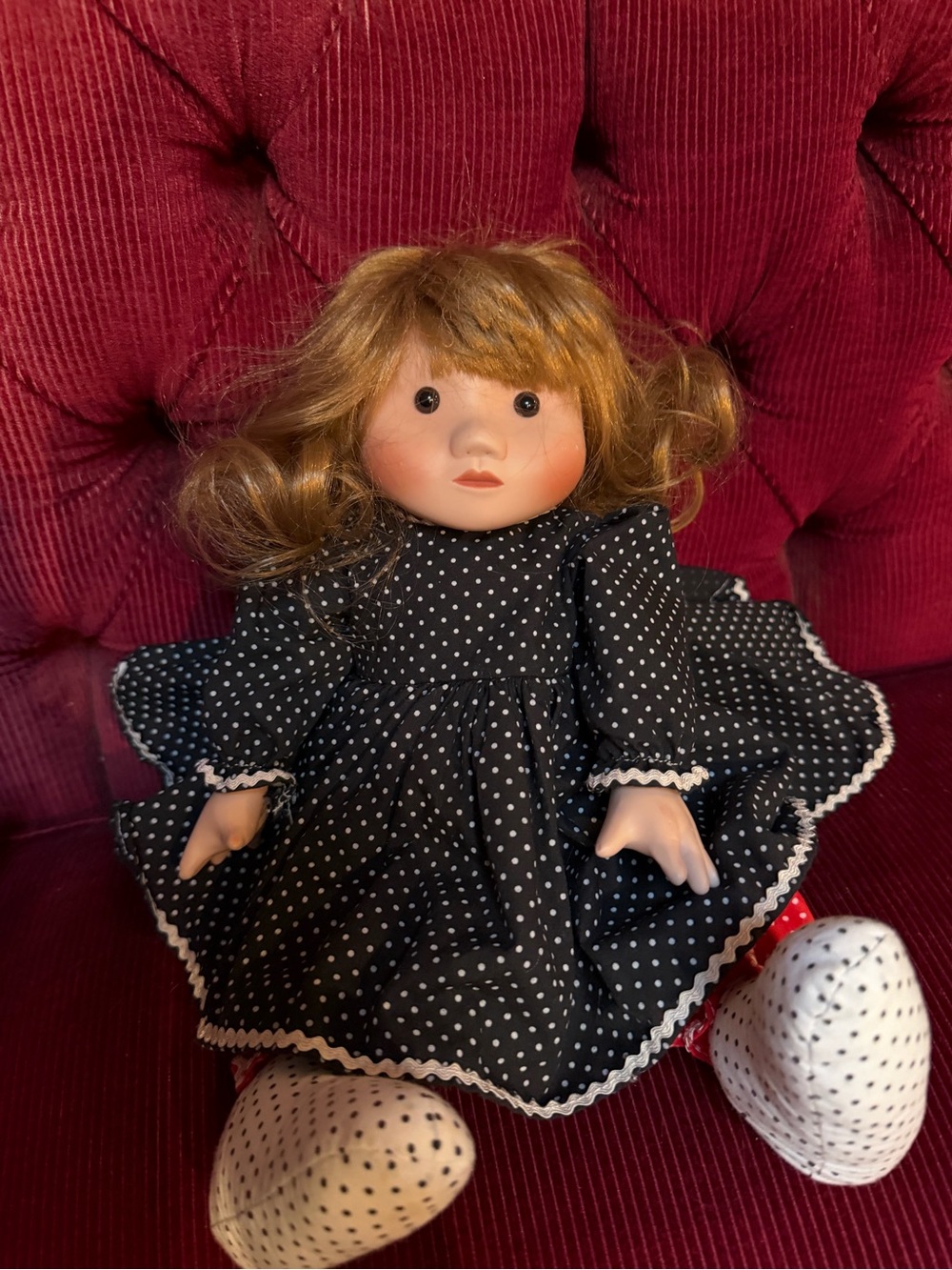 Tootsie collection Classic Polka Dot china Black Cloth Doll with Brown Hair